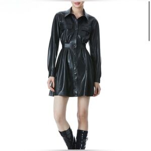 Alice and Olivia vegan leather black dress NWT
